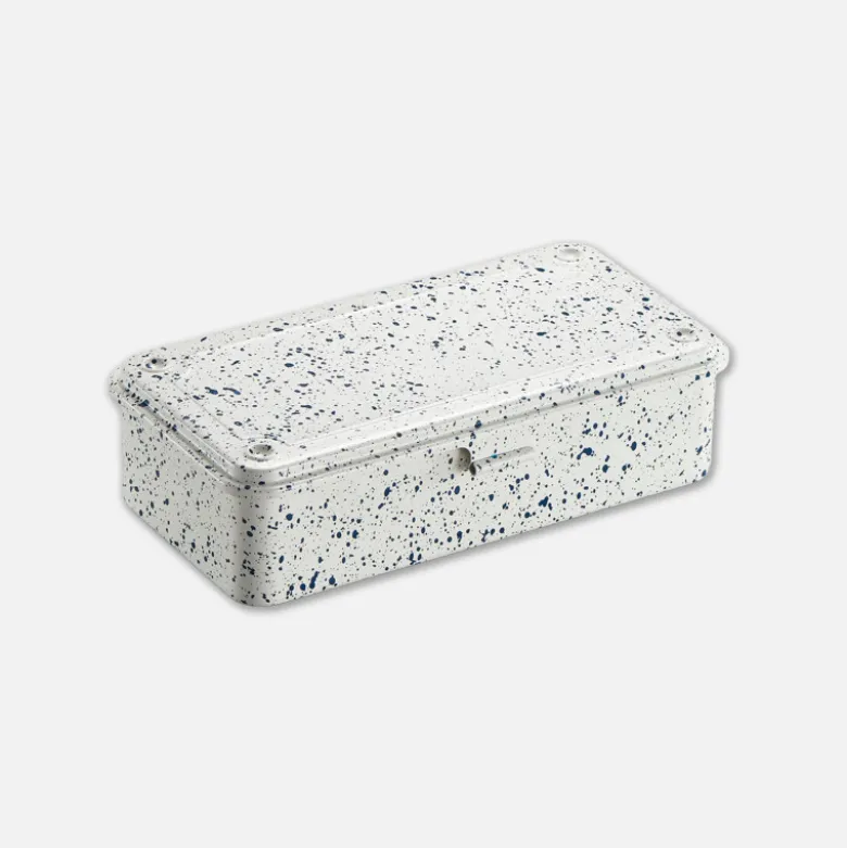 Boîte Japonaise en métal - Blanc moucheté bleu