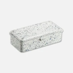 Boîte Japonaise en métal - Blanc moucheté bleu